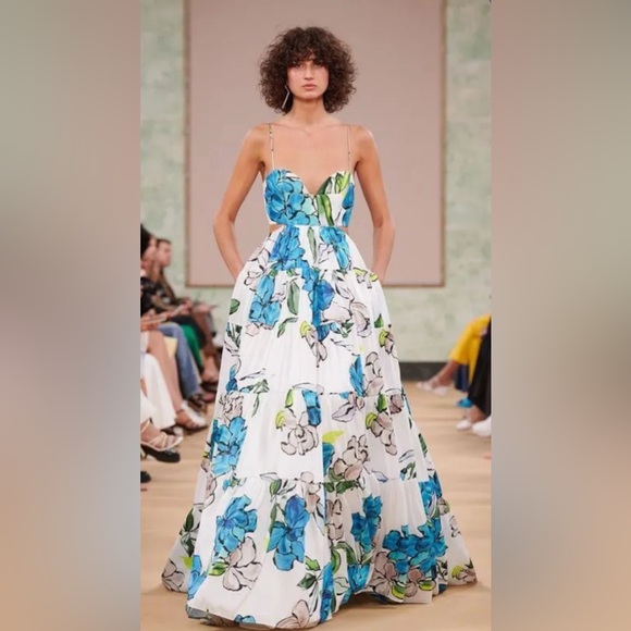 Aje Dresses & Skirts - Aje White Maxi Dress with Blue and Green Floral Print